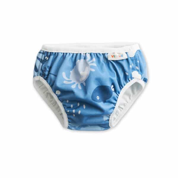 Imse Vimse wasbare zwemluier in Blue Whale design – herbruikbare luier met walvisprint voor baby’s en peuters.