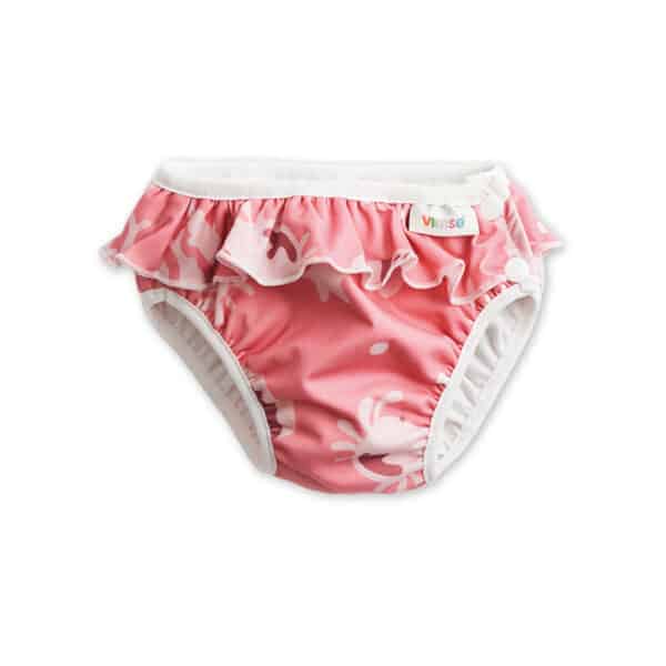 Imse Vimse wasbare zwemluier in Pink Whale design – herbruikbare luier met roze walvissen voor baby’s en peuters.