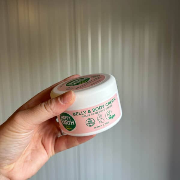 Happy Earth Mama Care Buik & Lichaamscrème van 200 ml voor de verzorging van de groeiende buik tijdens de zwangerschap.