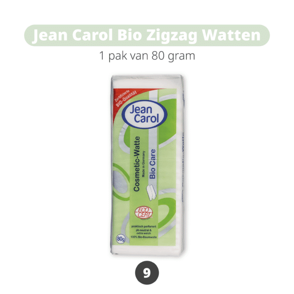 Jean Carol biologische zigzag watten (80 gram), zacht en geschikt voor het reinigen tijdens de kraamtijd. Dit product is inbegrepen in het Natuurlijk & Duurzaam Kraampakket – Basis.