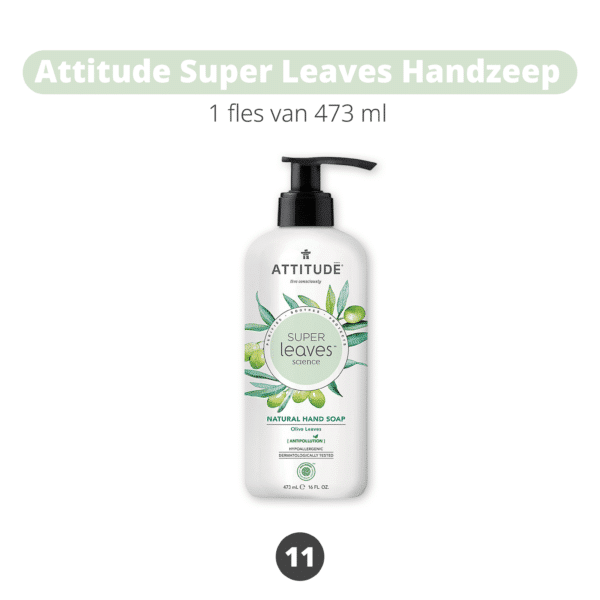 Attitude Super Leaves handzeep Olive Leaves (473 ml), zacht voor de huid en gemaakt van natuurlijke ingrediënten. Dit product is onderdeel van het Natuurlijk & Duurzaam Kraampakket – Basis.