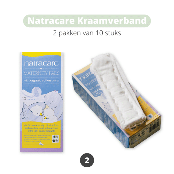 Natracare Natuurlijk Kraamverband, gemaakt van biologisch katoen en andere natuurlijke materialen, geschikt voor de gevoelige huid. Dit kraamverband is onderdeel van het Natuurlijk & Duurzaam Kraampakket – Basis.