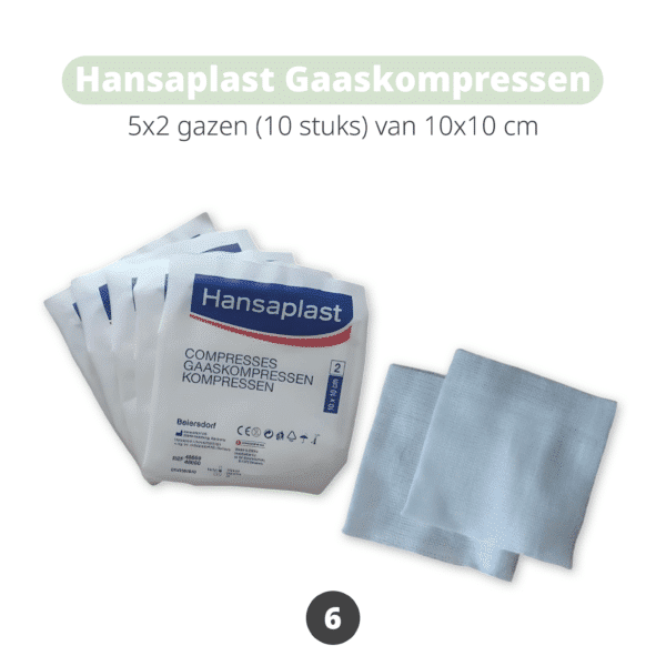 Hansaplast gaaskompressen van katoen (10 stuks), steriel en geschikt voor verzorging na de bevalling. Dit product maakt deel uit van het Natuurlijk & Duurzaam Kraampakket – Basis.