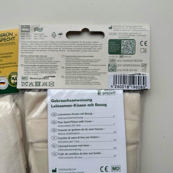 Grünspecht pittenkussen met biologisch lijnzaad voor buikkrampjes