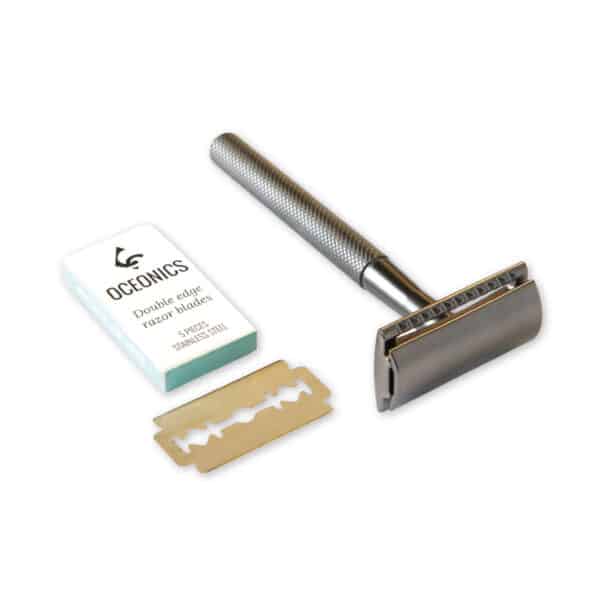 Oceonics Safety Razor in antraciet – duurzaam scheermes van metaal, plasticvrij alternatief voor traditioneel scheren.