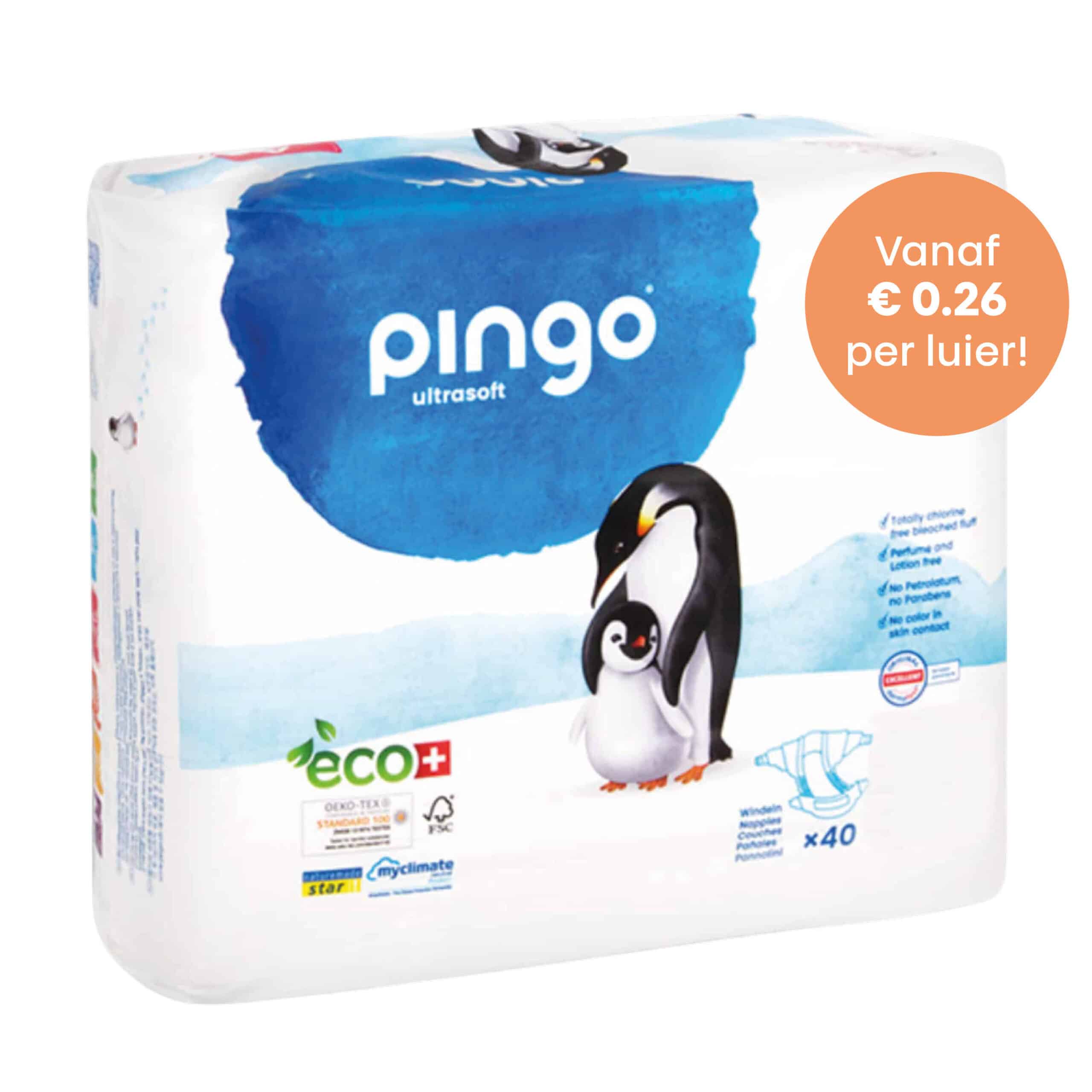 Pingo ecologische wegwerpluiers voor baby’s en peuters, verkrijgbaar in maat 1 t/m 7, zacht voor de gevoelige huid en vrij van parfum, latex en lotion Pure Start