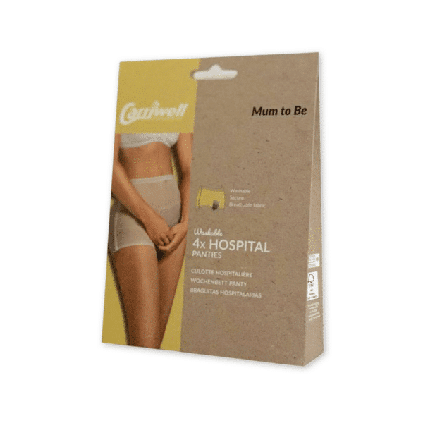 Set van vier witte Carriwell wasbare netbroekjes voor postnataal gebruik.