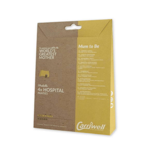 Set van vier witte Carriwell wasbare netbroekjes voor postnataal gebruik.