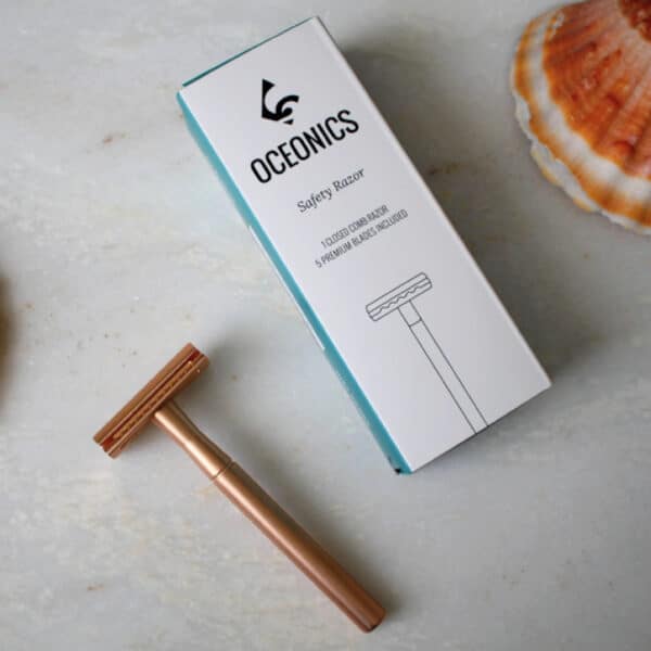 Oceonics Safety Razor in rosé – stijlvol en duurzaam scheermes, plasticvrij en geschikt voor een gladde, milde scheerbeurt.