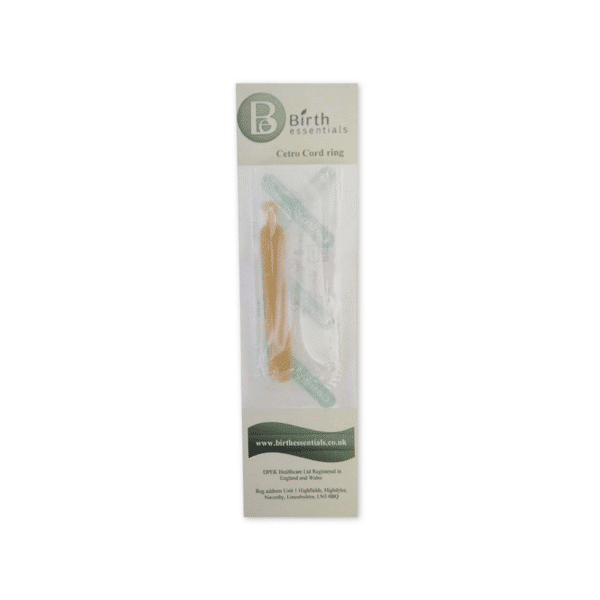 Cordring navelstrengring, latex, voor een veilige en hygiënische afkapping van de navelstreng. Dit product is onderdeel van het Natuurlijk & Duurzaam Kraampakket – Basis.