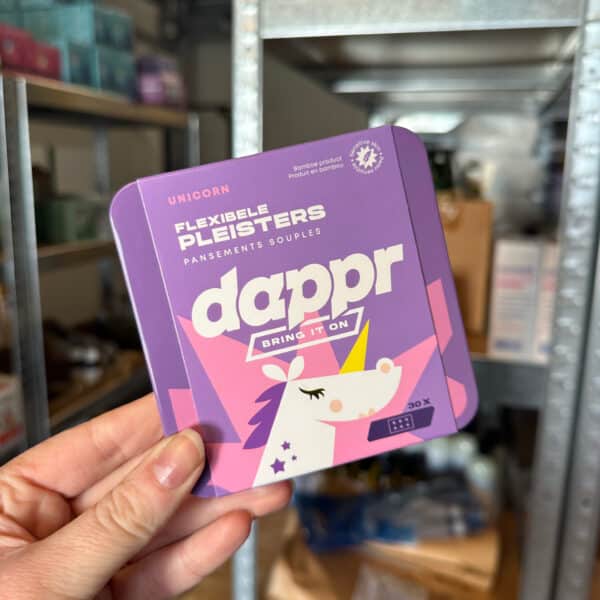 Bamboe pleisters unicorn 30 stuks van Dappr duurzame en huidvriendelijke pleisters voor kinderen en babys