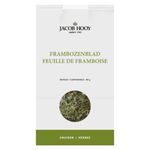 Frambozenblad kruiden van Jacob Hooy in verpakking