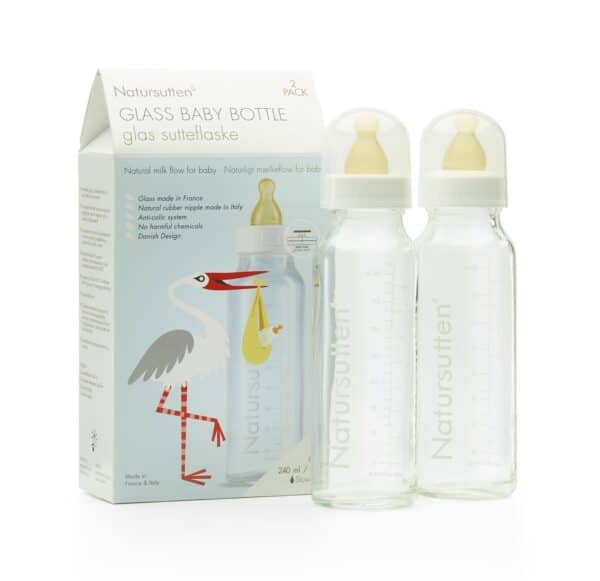 Set van 2 glazen flessen van Natursutten, inhoud 240 ml.