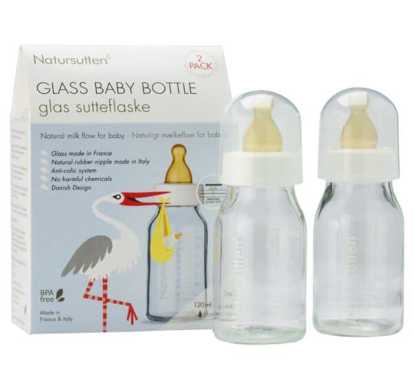 Set van 2 glazen flessen van Natursutten, 110 ml per fles.