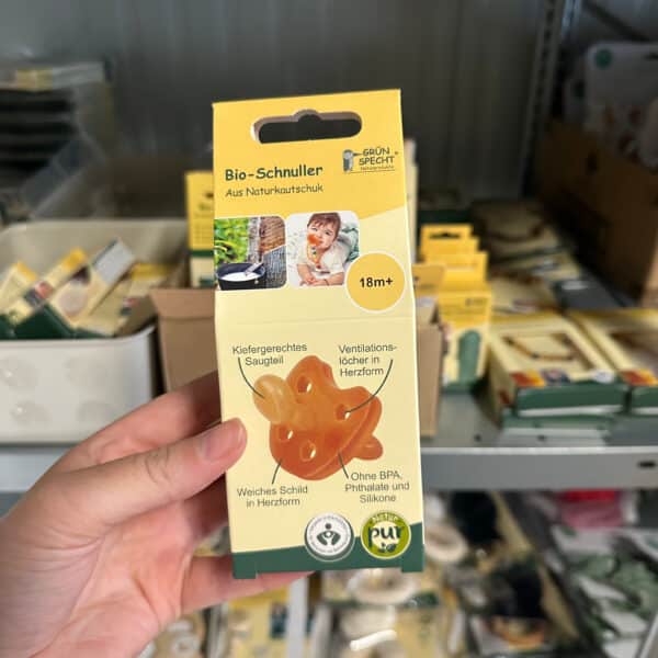 Grünspecht bio fopspeen – duurzame speen van 100% natuurrubber, veilig en zacht voor baby’s.