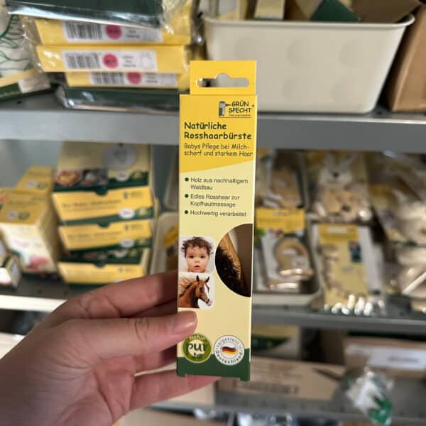 Grünspecht baby haarborstel paardenhaar – zachte, natuurlijke borstel voor de tere babyhoofdhuid.