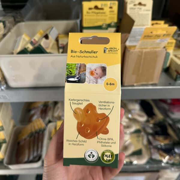 Grünspecht bio fopspeen – duurzame speen van 100% natuurrubber, veilig en zacht voor baby’s.