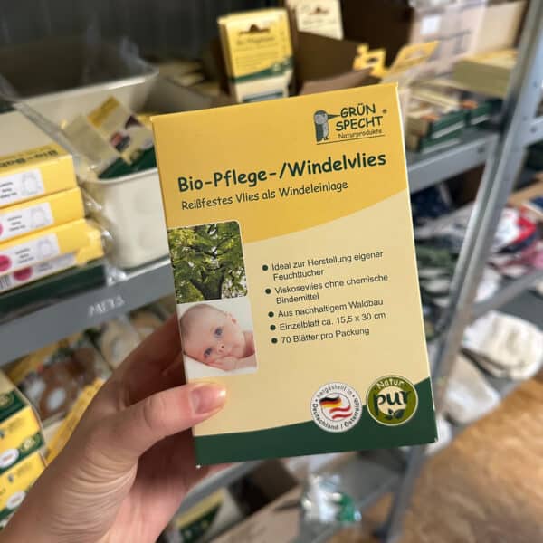 Grünspecht bio inlegvellen – duurzame en composteerbare inlegdoekjes voor wasbare luiers, zacht en huidvriendelijk voor baby’s.