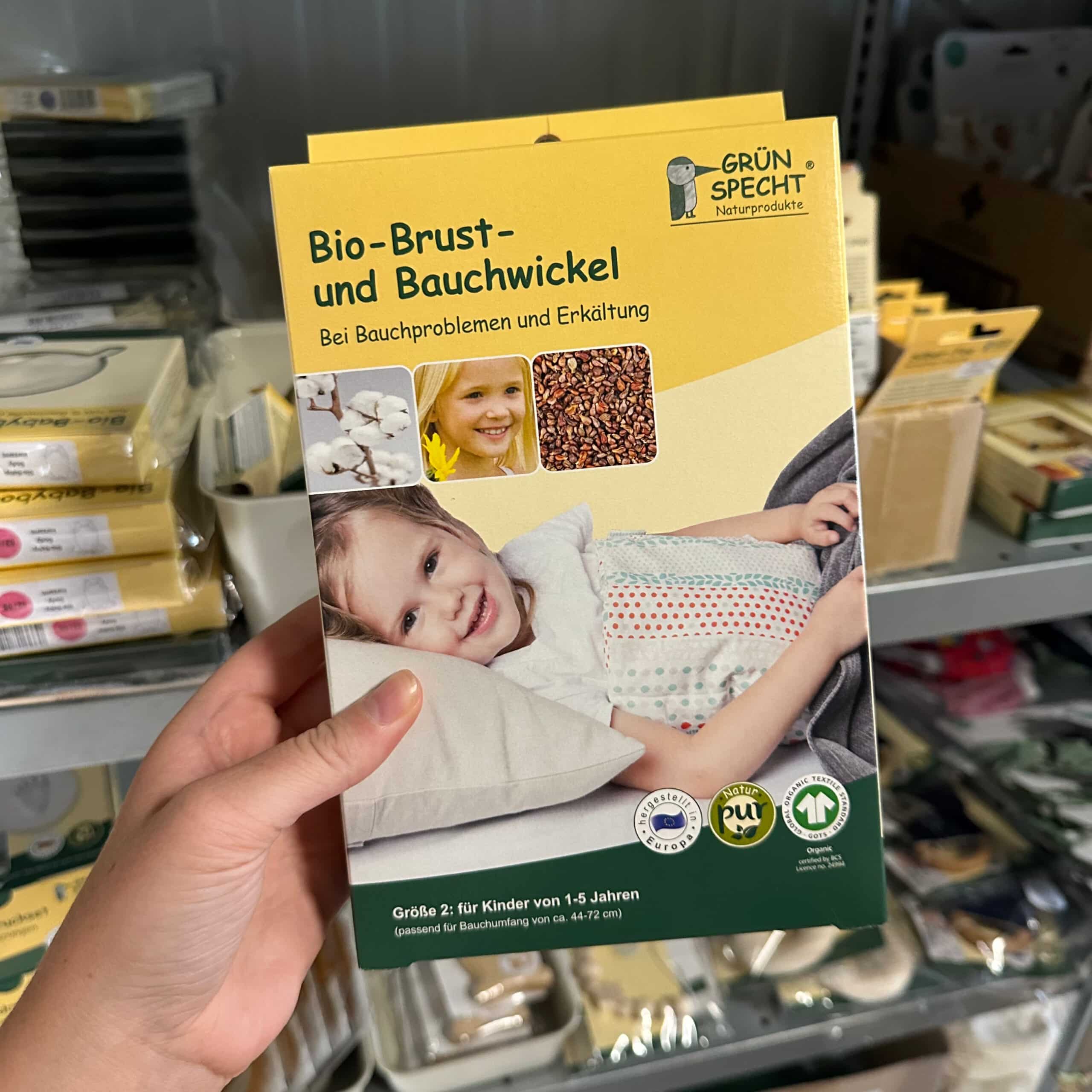 Grünspecht bio borst- en buikwikkel – natuurlijke wikkel van biologisch katoen, ideaal voor warmte en verlichting bij verkoudheid of buikpijn.