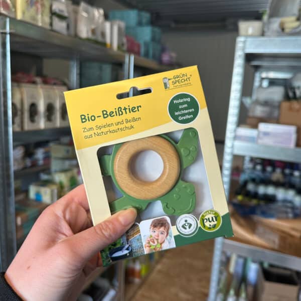 Bio bijtring van hout en natuurrubber in schildpad vorm van Grünspecht duurzaam en veilig bijtspeeltje voor babys