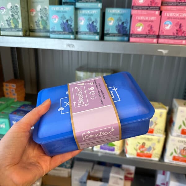 BilliesBox wasbare billendoekjes box blauw lavendel duurzame set herbruikbare babydoekjes milieuvriendelijk alternatief voor wegwerp verkrijgbaar bij Pure Start