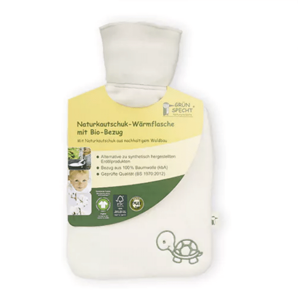 NAtuurrubberen kruik met biologische hoes voor baby.