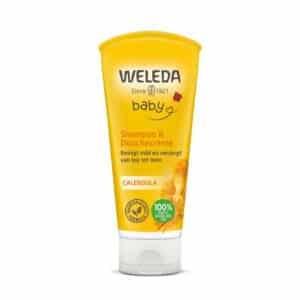 Weleda baby shampoo en douchecrème met calendula voor zachte, natuurlijke reiniging van haar en lichaam.
