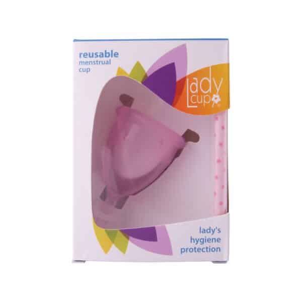 Ladycup siliconen menstruatiecup in verpakking.