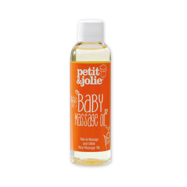 Flesje Petit&Jolie Baby Massage Olie – 100% natuurlijke olie voor een zachte en ontspannen babymassage. Hydrateert en verzorgt de gevoelige babyhuid.