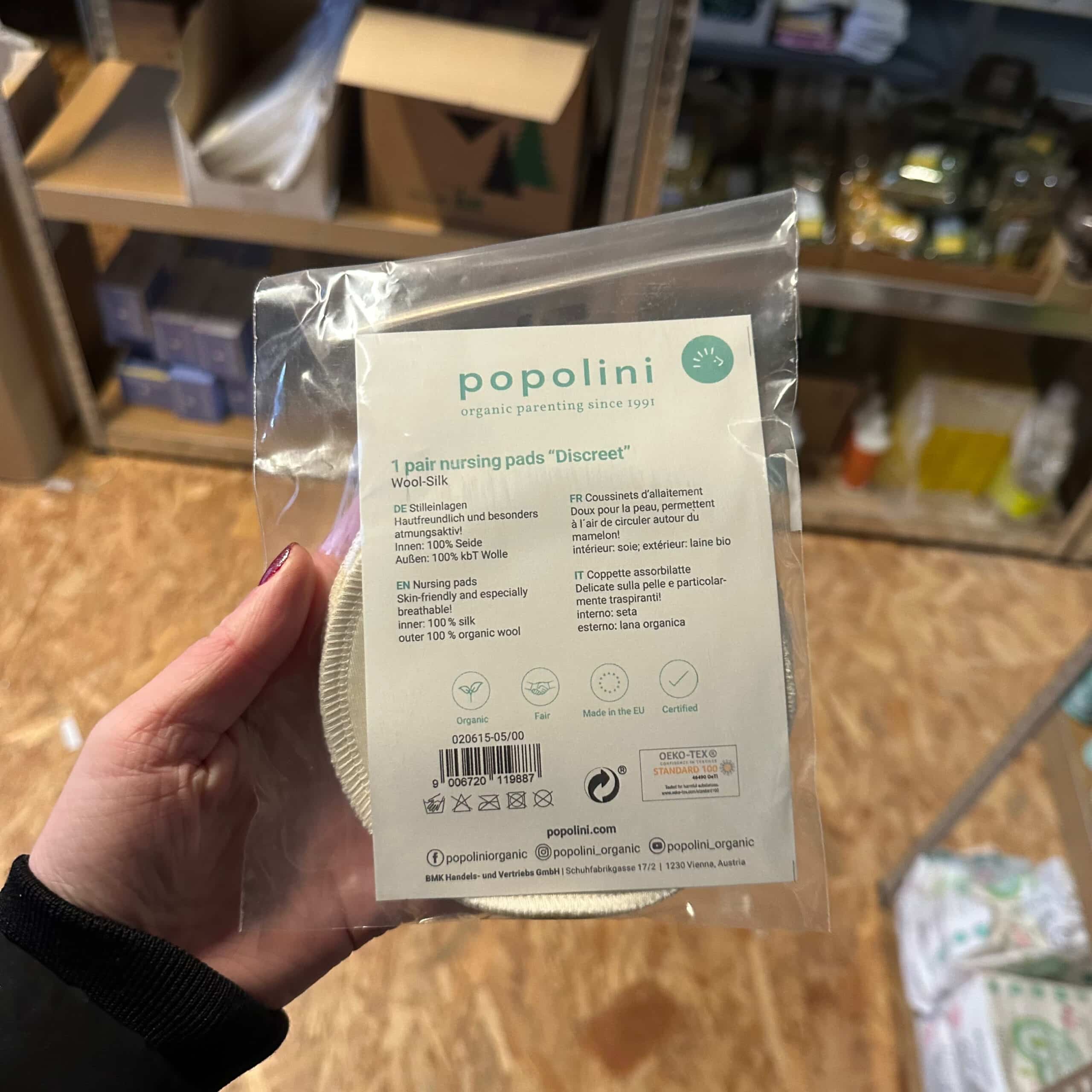 Popolini zoogkompressen van zijde en wol, 2 stuks, zacht en natuurlijk voor gevoelige borsten