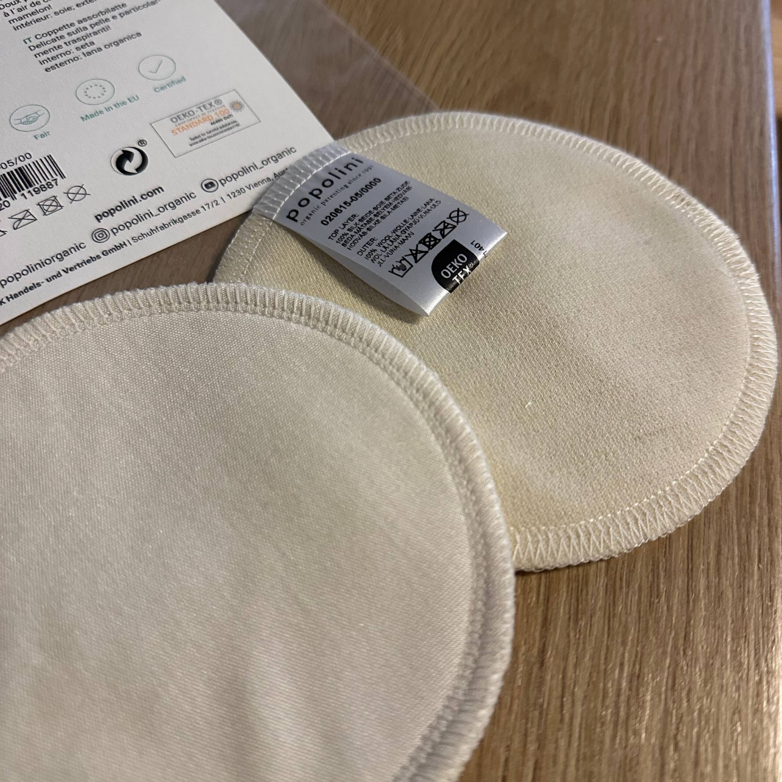 Popolini zoogkompressen van zijde en wol, 2 stuks, zacht en natuurlijk voor gevoelige borsten