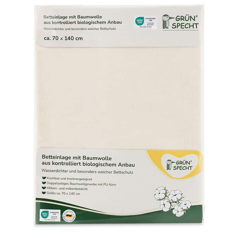 WAsbare matrasbeschermer van biologisch katoen, 70 x 140 cm, van Grunspecht.