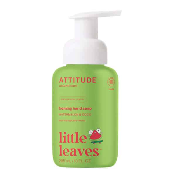 Groene pompflacon met Attitude handzeep voor kinderen met watermeloen geur.