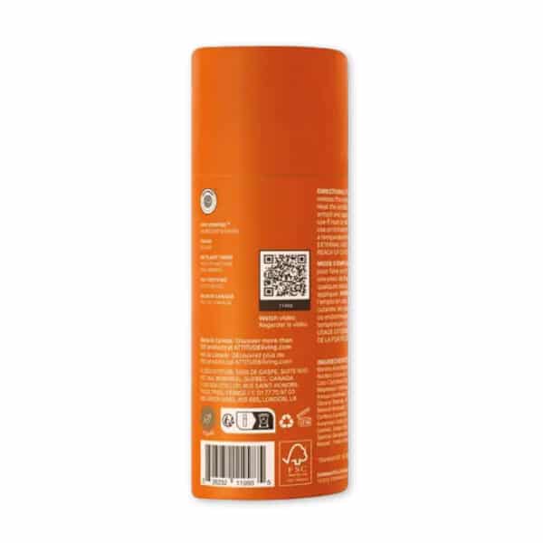Attitude Super Leaves Deodorant – Orange, natuurlijke deodorantstick met frisse citrusgeur in kartonnen verpakking, vegan en huidvriendelijk.