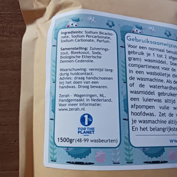 Echterzijde van verpakking van luierwasmiddel Spa Speres.