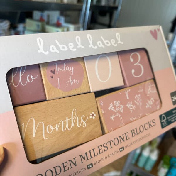 Mijlpaal blokken hout Pink Label Label set voor vastleggen van baby mijlpalen