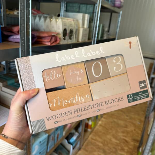 Mijlpaal blokken van hout Nougat Label Label duurzaam kraamcadeau voor baby