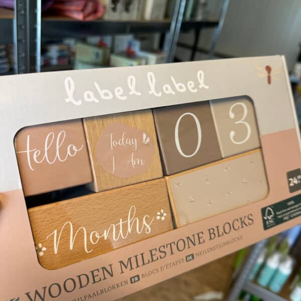 Houten milestone blocks Nougat Label Label voor baby en kind herinneringen