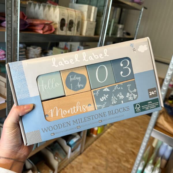 Houten mijlpaalblokken Blue Label Label voor babyfotografie en herinneringen