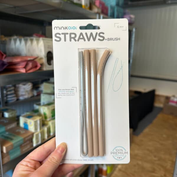 Herbruikbare siliconen rietjes Minikoioi met borsteltje duurzaam alternatief voor plastic rietjes
