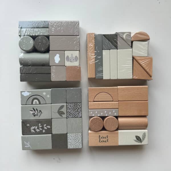 Label Label houten blokken olive green set van 50 voor bouwen en spelen