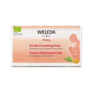 Verpakking van Weleda Mama Bio Borstvoedingsthee, een biologische kruidenmelange speciaal ontwikkeld voor moeders die borstvoeding geven, met een kalmerende en ondersteunende werking.