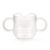 Siliconen doorzichtige baby drinkbeker met uitsparing voor neusje en maataanduiding.