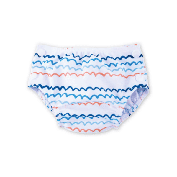 Popolini wasbare zwemluier 'Waves' – herbruikbare zwemluier met een stijlvolle golfjesprint, perfect voor comfortabel en duurzaam zwemplezier.