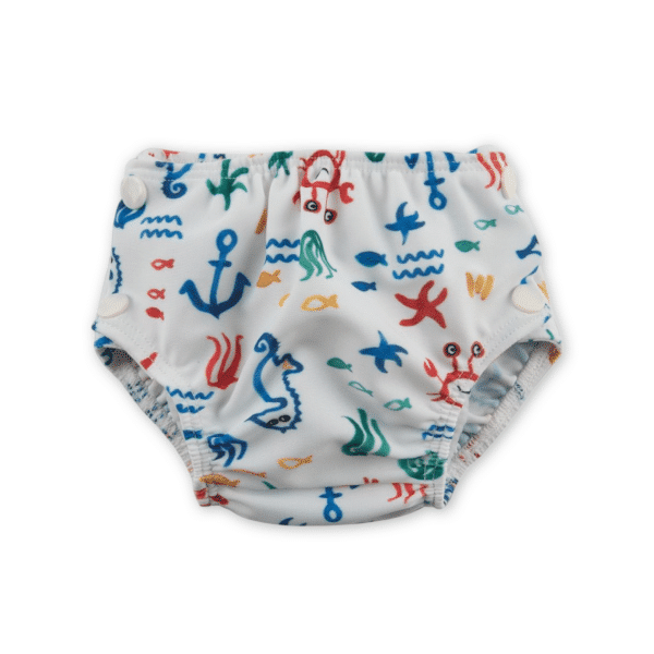 Popolini wasbare zwemluier 'Under the Sea' – herbruikbare zwemluier met vrolijke onderwaterprint, perfect voor duurzaam en comfortabel spetterplezier.