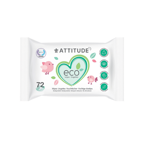 Attitude plasticvrije natuurlijke babydoekjes – zachte, milieuvriendelijke doekjes zonder plastic, perfect voor de gevoelige babyhuid.