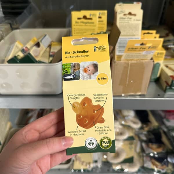 Grünspecht bio fopspeen – duurzame speen van 100% natuurrubber, veilig en zacht voor baby’s.