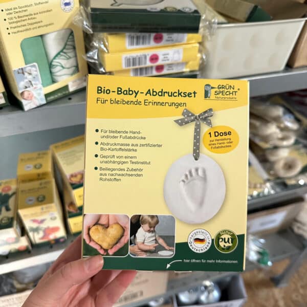 Grünspecht bio baby gipsafdruk set – natuurlijke set om hand- of voetafdrukken van je baby veilig en duurzaam vast te leggen.