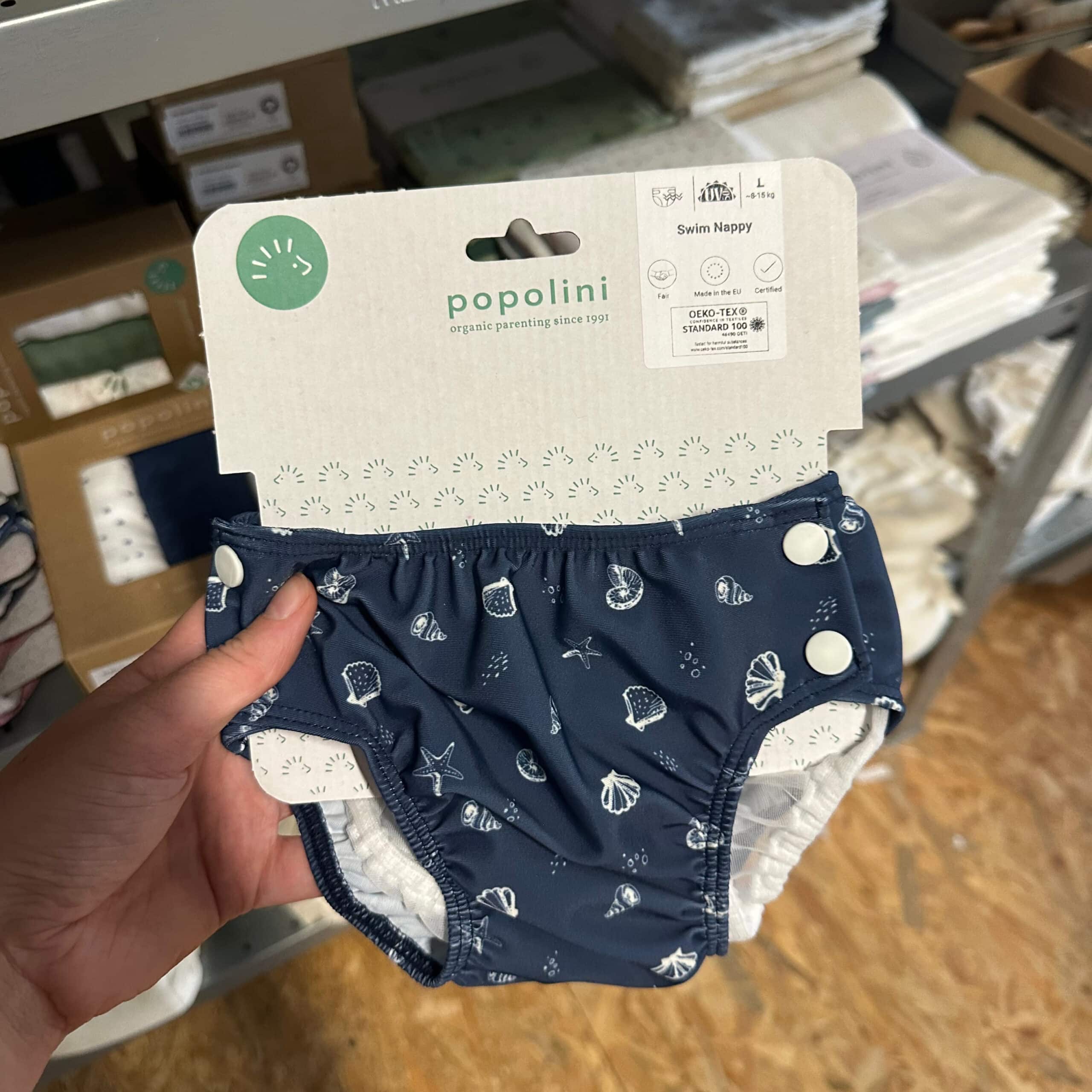 Popolini wasbare zwemluier Sea Shells – duurzame en herbruikbare zwemluier met schelpenprint, ideaal voor zwembad en strand