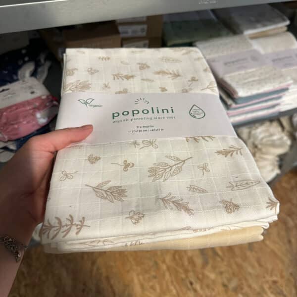 Popolini biologisch katoenen hydrofiel luiers XXL Beige Herbs – extra grote en zachte hydrofiele doeken met kruidenprint, ideaal voor inbakeren en babyverzorging